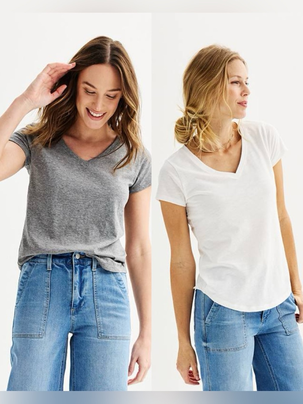 Sonoma V-Neck Shortsleeve T-Shirt Set White Gray Relaxed Fit Basics X-Large